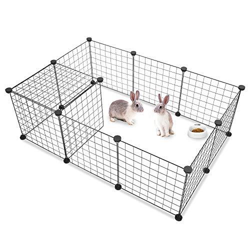 SUR-SOUL Pet Playpen, DIY Small Animal Cage Indoor Portable Metal Wire Yard Fence for Small Animals, Guinea Pigs, Rabbits Kennel Crate Fence Tent, 12 Panels(Black)