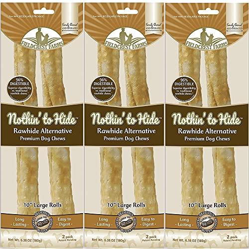 Nothing to Hide Natural Rawhide Alternative Large 10\\\'\\\' Rolls for Dogs - 3 Pack (6 Chews) Premium Grade Easily Digestible Chews - Great for Dental Health by Fieldcrest Farms (Peanut Butter)