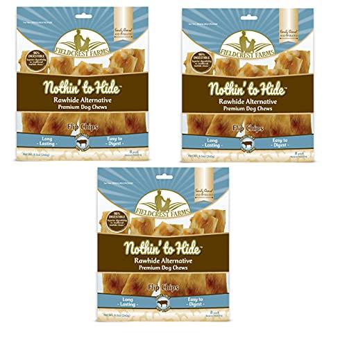 Nothin to Hide Flip Chips Dog Chews - Natural Rawhide Alternative Treats for Dogs, Chicken, Beef or Peanut Butter Flavor Snack for All Breed Dogs - 3 Pack by Fieldcrest Farms (Beef)
