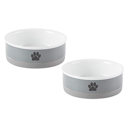 Bone Dry Ceramic Pet Collection, Medium Bowl Set, Gray Paw 2 Count