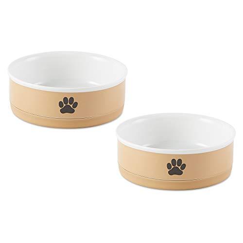 Bone Dry Ceramic Pet Collection, Medium Bowl Set, Taupe Paw 2 Count