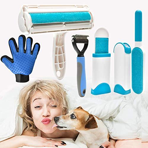 4Pcs,1 Pet Hair Remover Brush &1 Remover Roller &1 Grooming Glove &1 Undercoat Rake - Dog Hair Removal Universal Suit - Lint Brush Androllers Cat Hair Remover for Couch Shedding Gloves Dematting Tool
