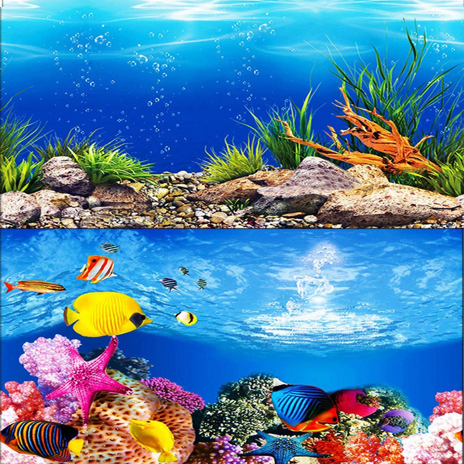 ELEBOX New 20 x 48 Fish Tank Background Paper Wallpaper 2 Sided Colorful Seaweed Water Plants Aquarium Background HD Poster Decorations