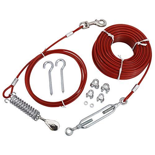 XMsound New Dog Cable kit 100 ft Heavy Weight Tie Out Cable with 10 Ft Runner for Dog up to 125lbs(with Turn-Buckle)