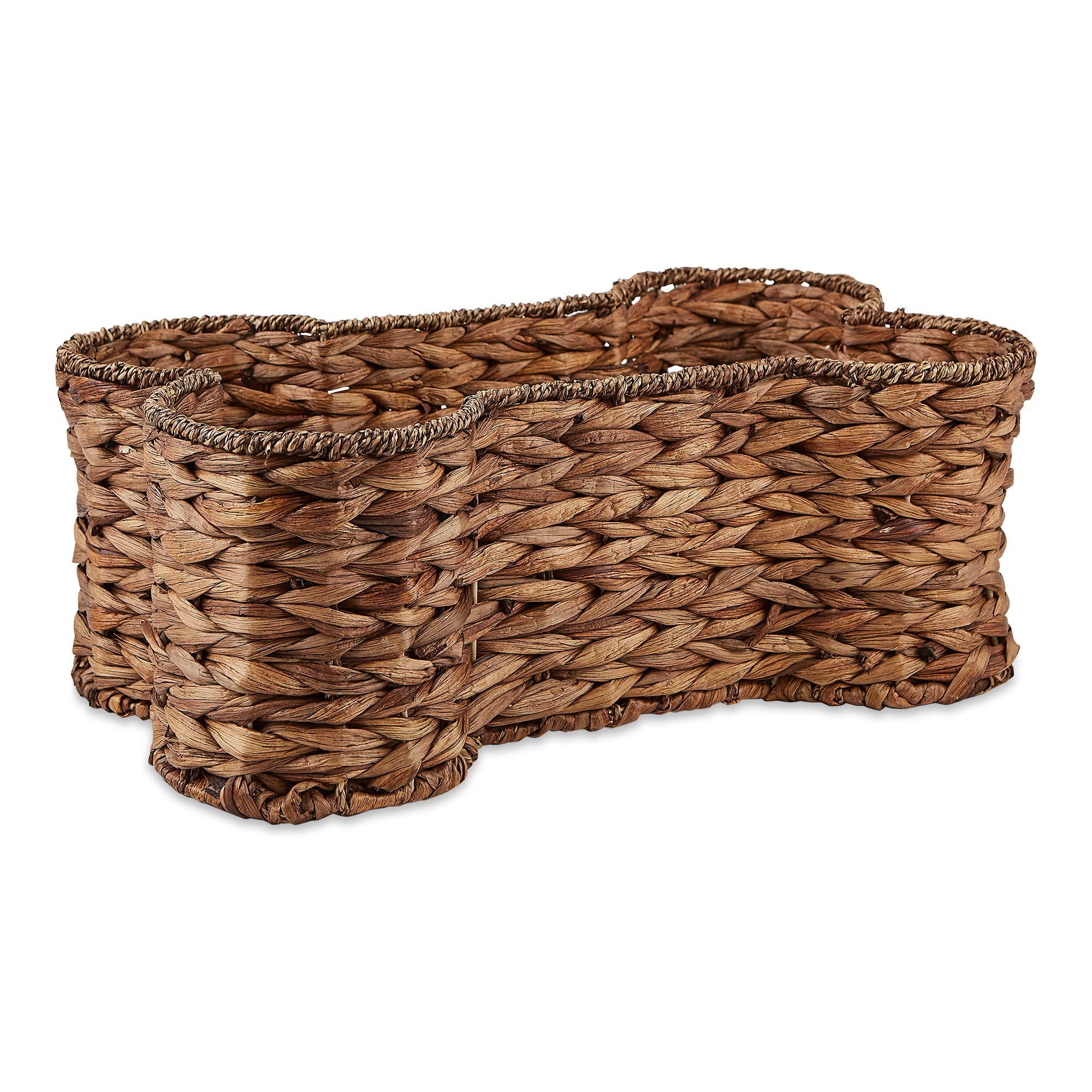 Bone Dry Pet Storage Collection Bone Shape Hyacinth Toy Basket, Dark Brown, Small