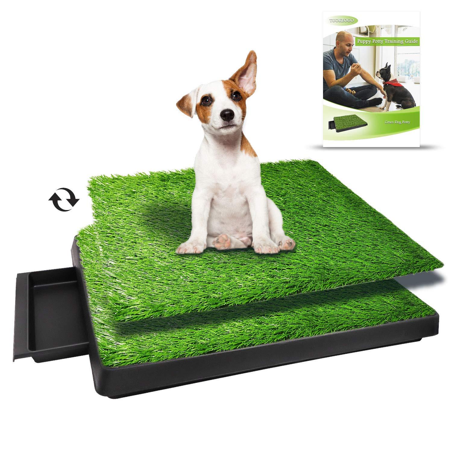 TUOKEOGO Dog Grass Pad with Tray, Puppy Potty Training Grass, Indoor Dog Potty with Training Guide-Medium Small Dog-25\\\