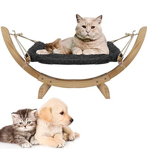 BIGTREE Luxury Cat Hammock Soft Plush Bed Holds Small to Medium Size Cat or Toy Dog Anti Sway Sturdy Perch Easy to Assemble Wood Construction