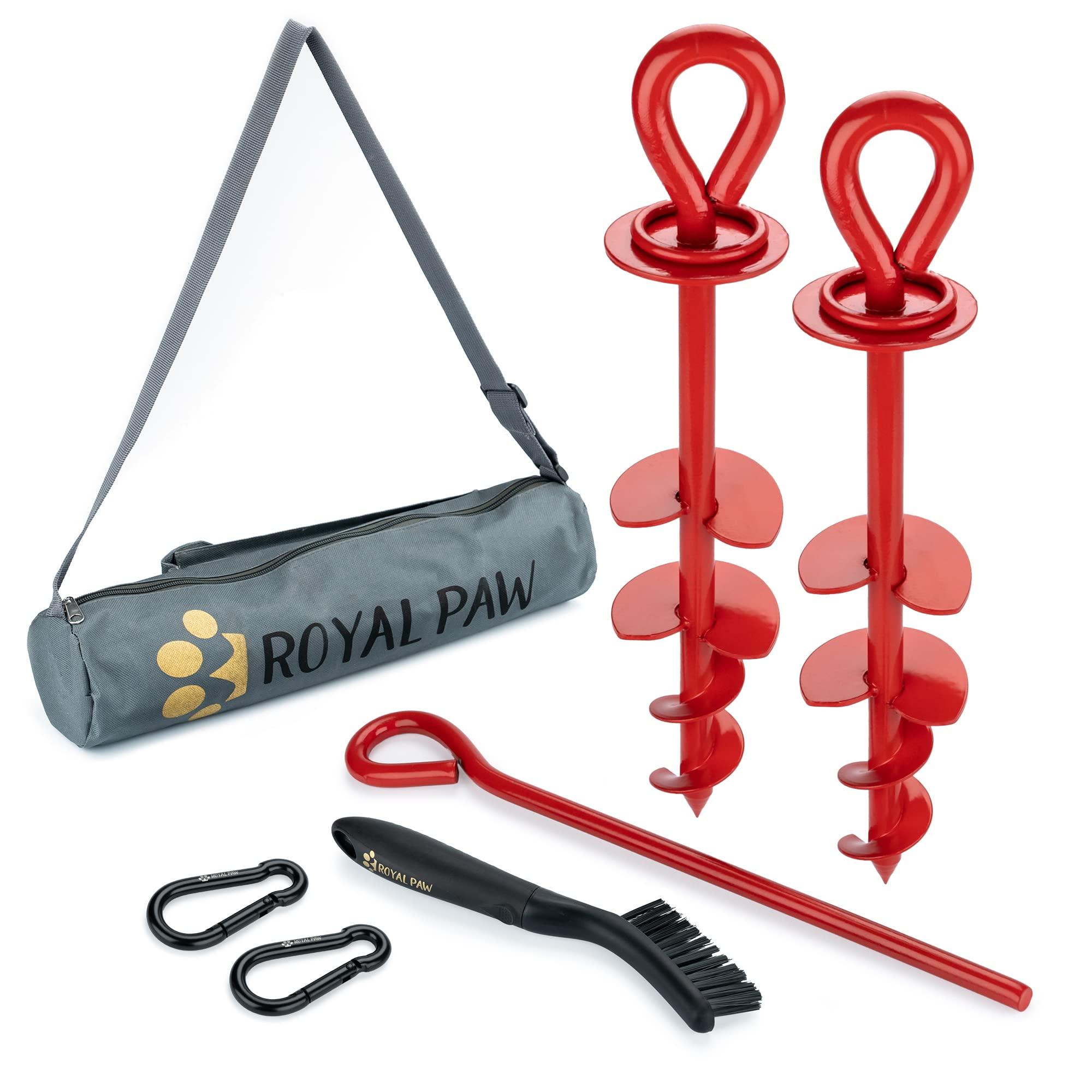 Heavy Duty Dog Tie Out Stake - Premium Dog Anchor for Large Dog, Dog Stake for Yard, Dog Tether, and Dog Runner | Use Any Dog Tie Out or Dog Lead (Medium/Large/XL, R2-Crimson Red (2-Pack))