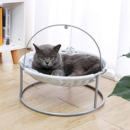 Cat Bed Soft Plush Cat Hammock Detachable Pet Bed with Dangling Ball for Cats, Small Dogs-Grey