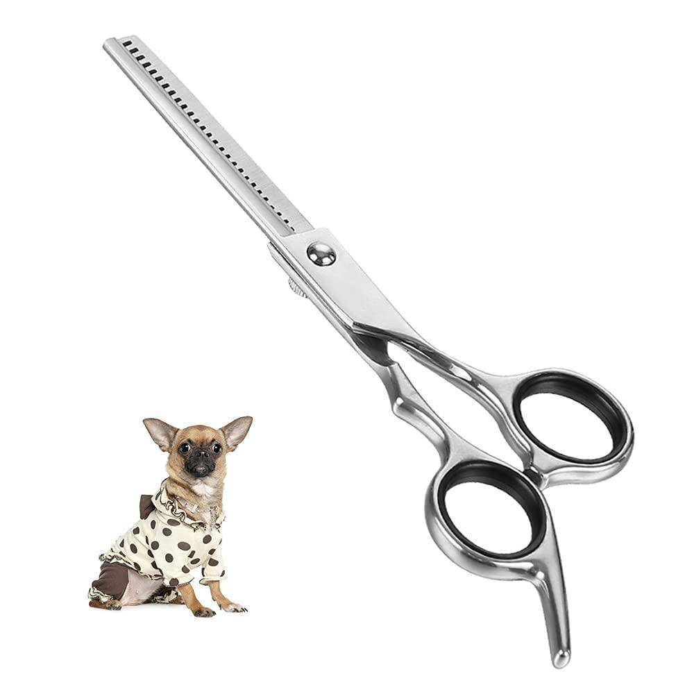 chibuy Dog grooming Scissors 4cR Stainless Steel Pet Thinning Shears for Dogs and cats, Heavy-duty titanium coated Home Dog Thinning Scissors, Size 67