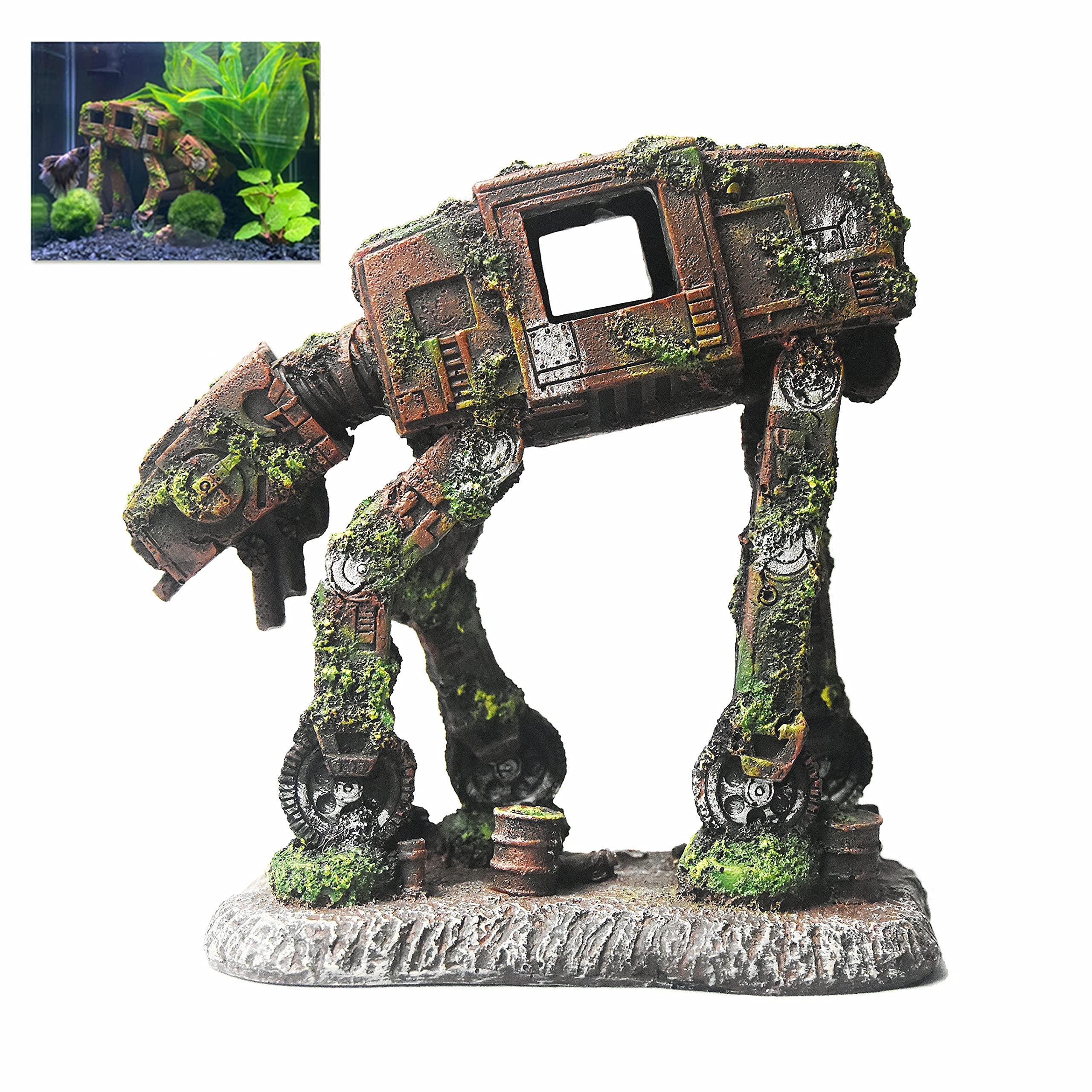 fazhongfa Aquarium Decorations castle and Robot Dog Fish Tank Decor for Betta Toys Small and Medium Resin Fish Accessories Hideouts cave Hide House Ornament Backgrounds Decoration