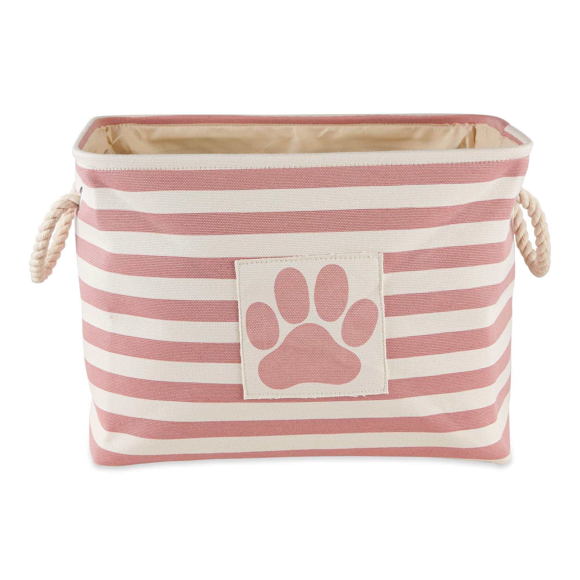 Bone Dry 5743 Pet Storage Collection Striped Paw Patch Bin, Large Rectangle, Rose