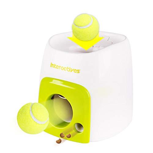 QiChan Interactive Dog Ball Fetch, Dog Automatic Ball Snack Reward Machine, Treat Dispenser Treat Toy, Suitable for All Training Dogs, Including 1 Tennis Ball