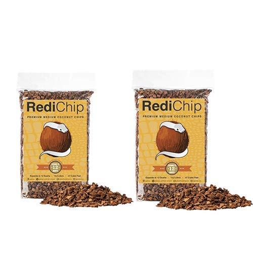 RediChip Coconut Chip Substrate for Reptiles Loose Medium Sized Coconut Husk Chip Reptile Bedding 12 Quart (2 Pack)