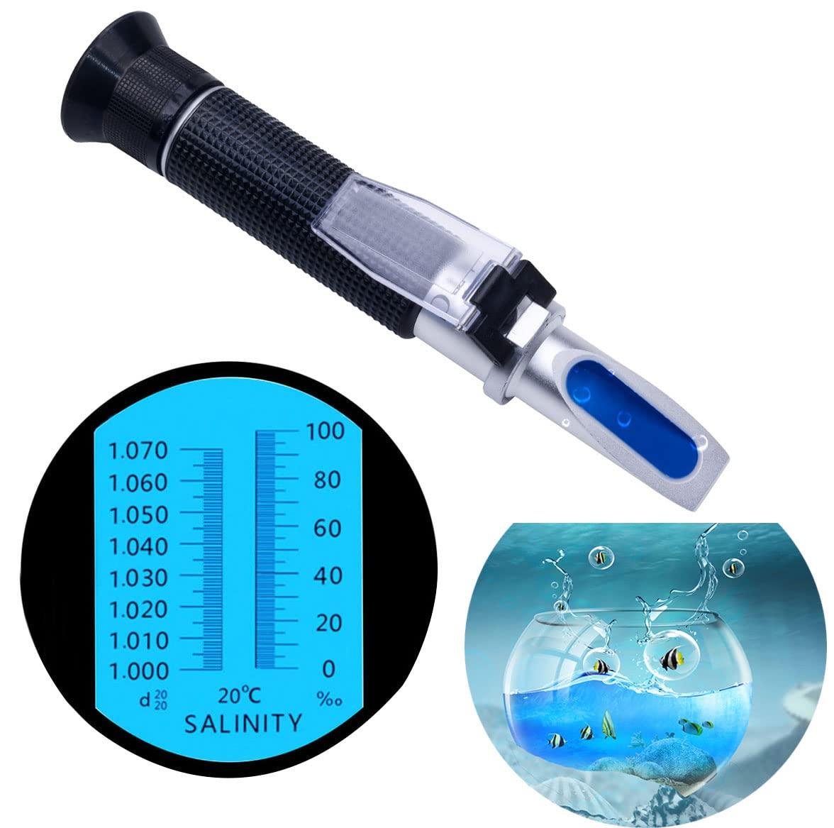 Hallocool Salinity Refractometer for Aquarium Seawater Marine Fishkeeping Saltwater Refractometer Dual Scale Specific gravity Salinity Tester 0-100A & 1000-1070 Salinity Hydrometer with ATc