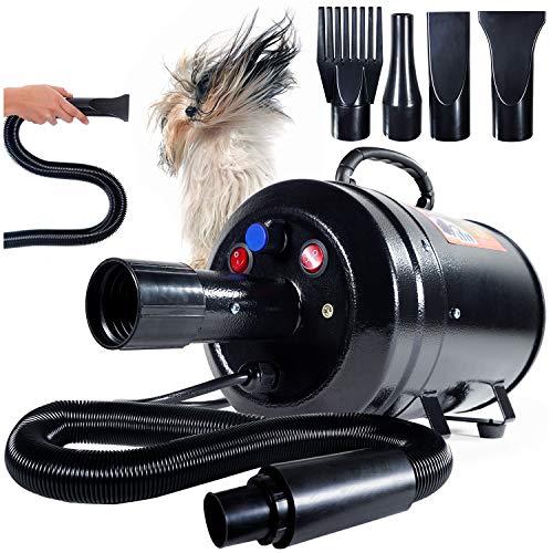 Dog Blow Dryer for Grooming 4.5HP/2800W, Stepless Adjustable Speed High Velocity Dryer for Dogs Blower for Deshedding Professional Heat Quiet 2 Motor Hose Brush Deshedder for Long Haired Bathing Wash