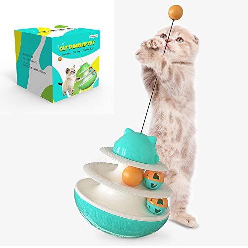 HANAMYA 2-Layer Track Tower Cat Toy with Cat Balls | Tumbler Cat Toy | Turntable Cat Toy, Turquoise Blue