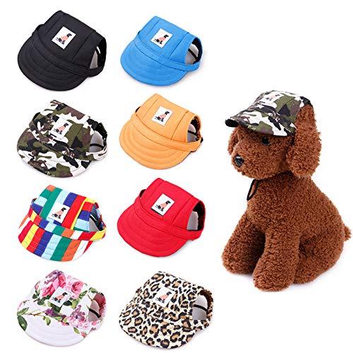 Gogobuddy Dog Hats, 8 Packs Multi-Color Pet Baseball Cap Puppy Sport Hat Outdoor Sunbonnet Cap with Ear Holes and Adjustable Neck Strap for Small to Medium Dogs and Cats (Large)