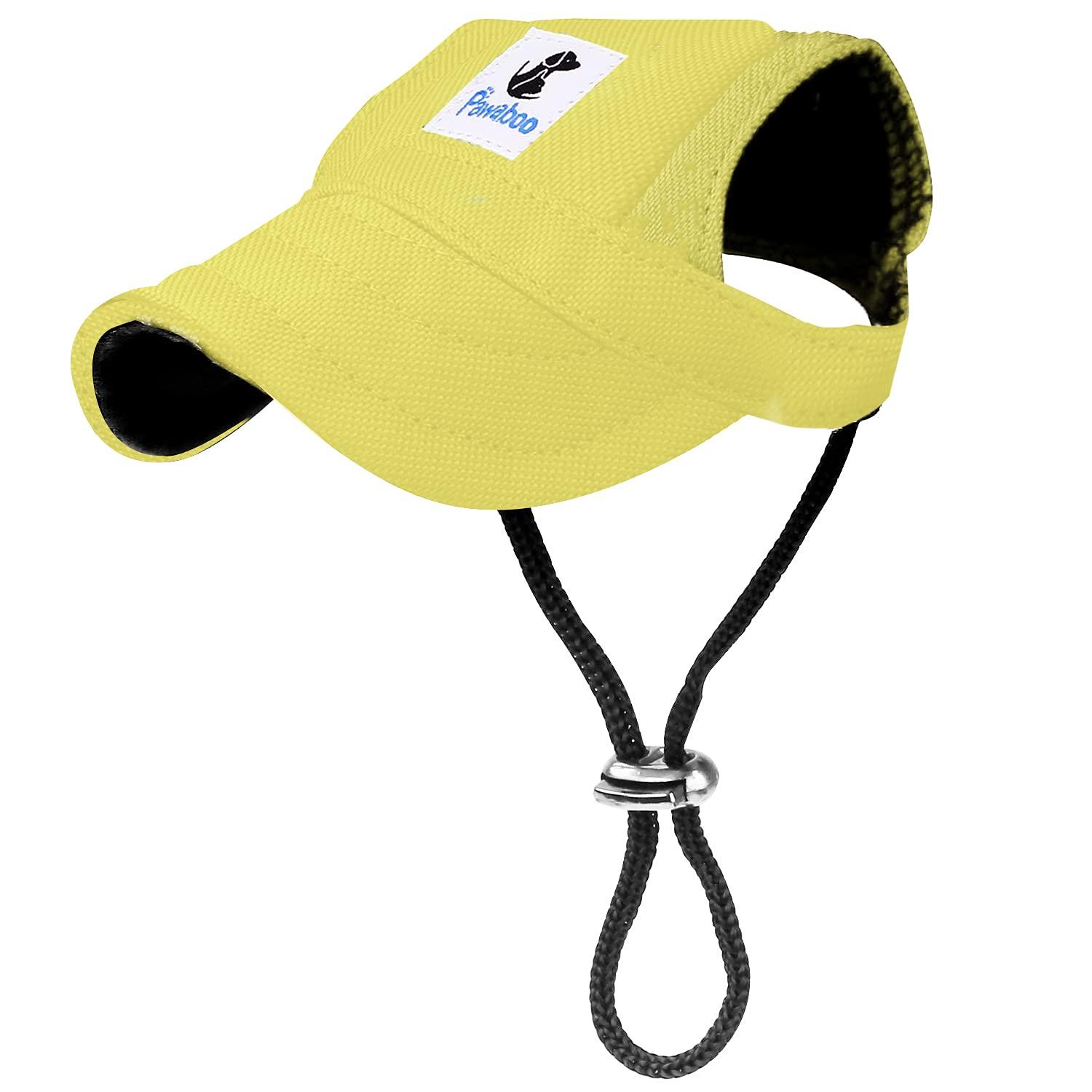 Pawaboo Dog Baseball Cap, Adjustable Dog Outdoor Sport Sun Protection Baseball Hat Cap Visor Sunbonnet Outfit with Ear Holes for Puppy Small Dogs, XL, Yellow