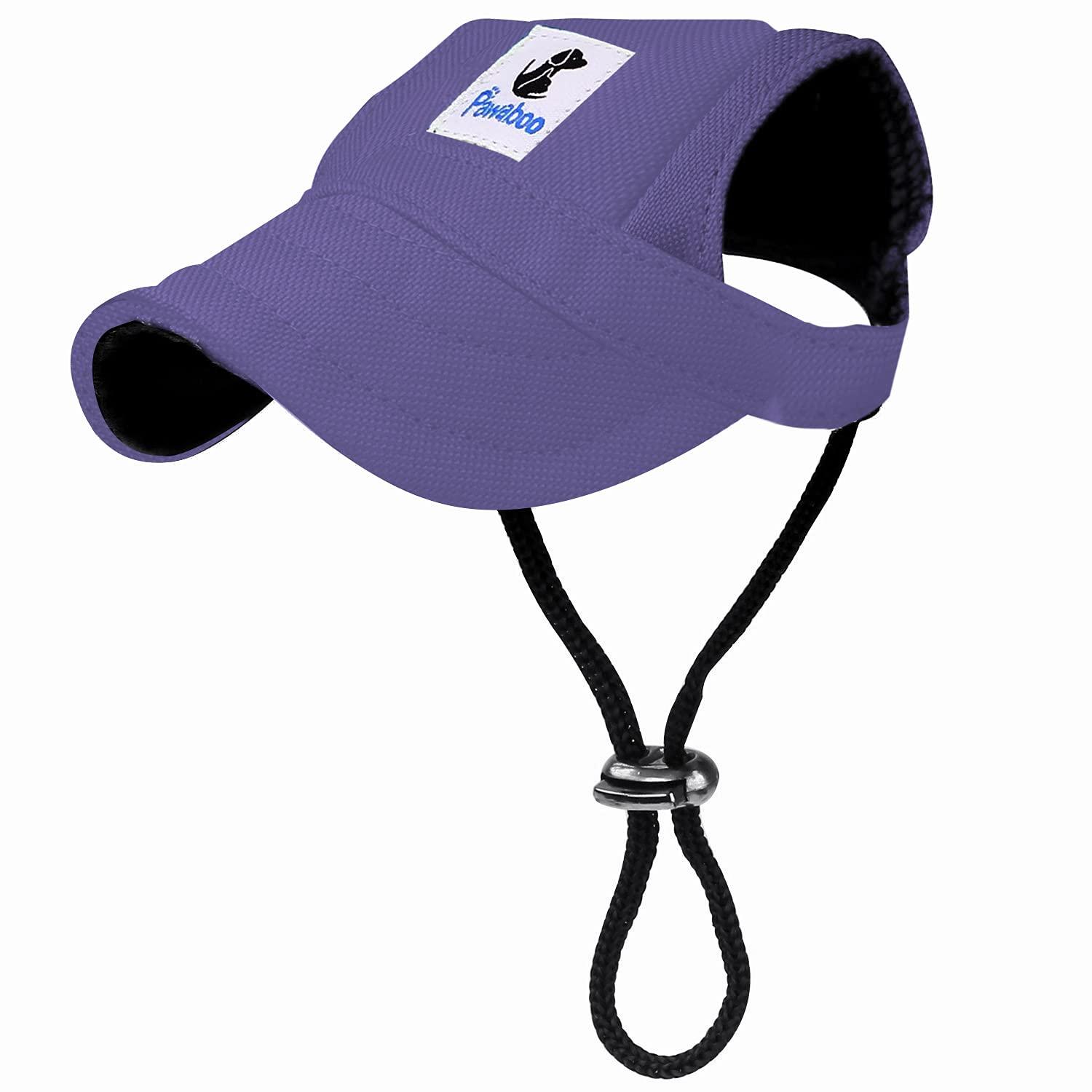 Pawaboo Dog Baseball Cap, Adjustable Dog Outdoor Sport Sun Protection Baseball Hat Cap Visor Sunbonnet Outfit with Ear Holes for Puppy Small Dogs, XL, Purple