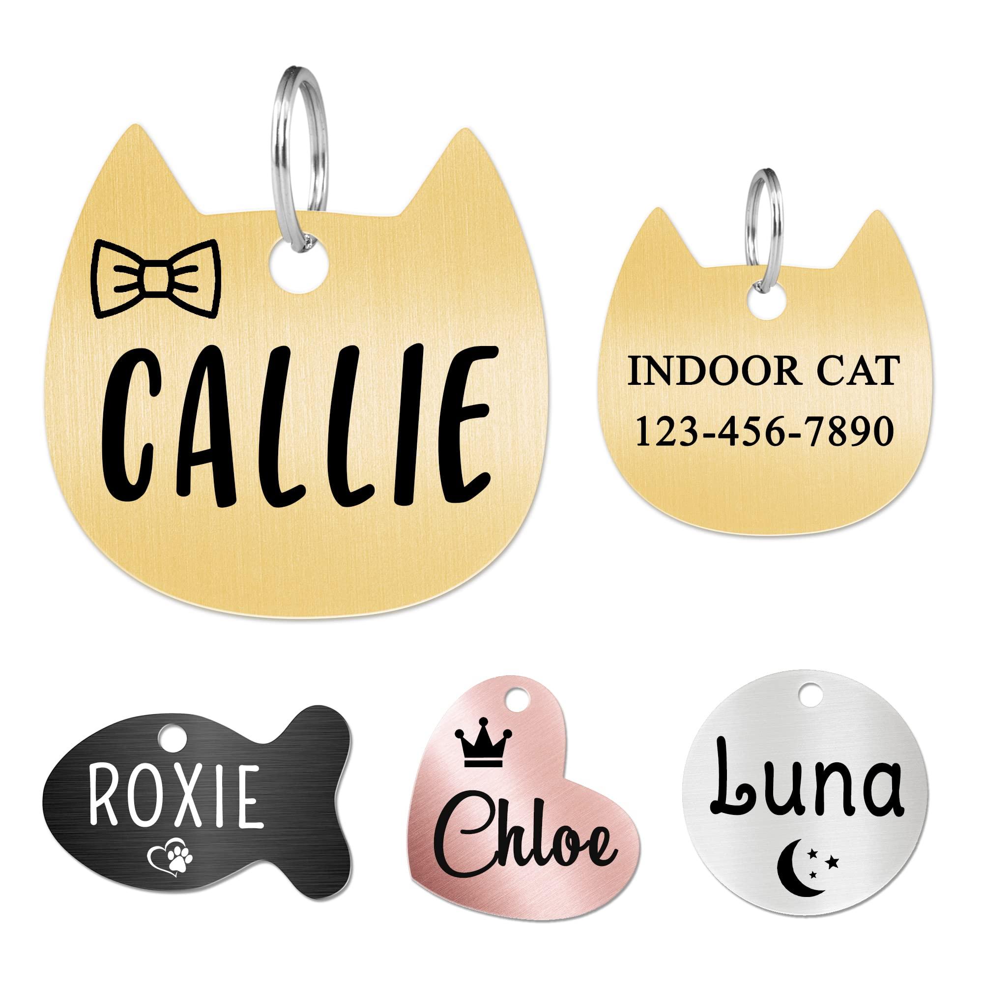 Ultra Joys Cat Tags Personalized Small Cat Dog ID Tag - Cat Collar with Name Tag Pet Tags for Cats - Stainless Steel Cat Name Tags - Pet Tags for Cats Both Side Engravable, Cat Head Tag in Gold