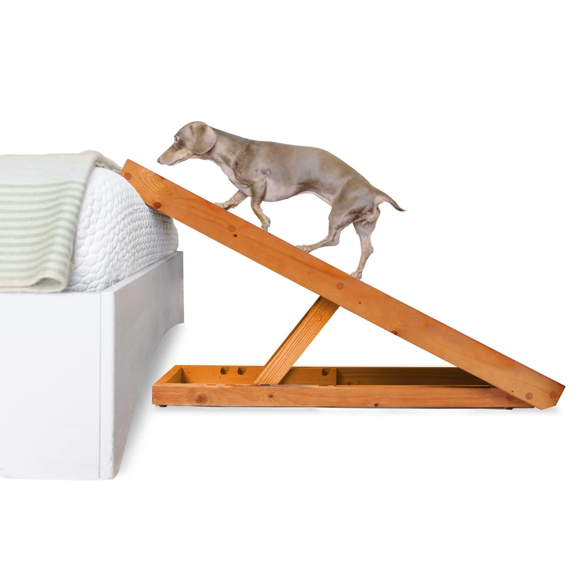 AlphaPaw - PawRamp - Original Natural Wood - Pet Ramp for Small Dogs - Adjustable Height Up to 24\\\