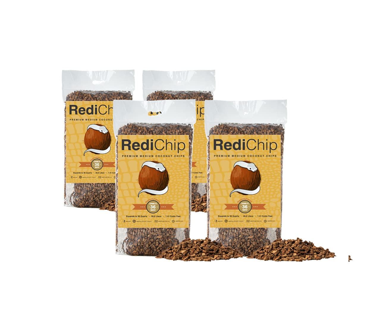 RediChip Coconut Chip Substrate for Reptiles 36 Quart Loose Medium Sized Coconut Husk Chip Reptile Bedding (4 Pack)