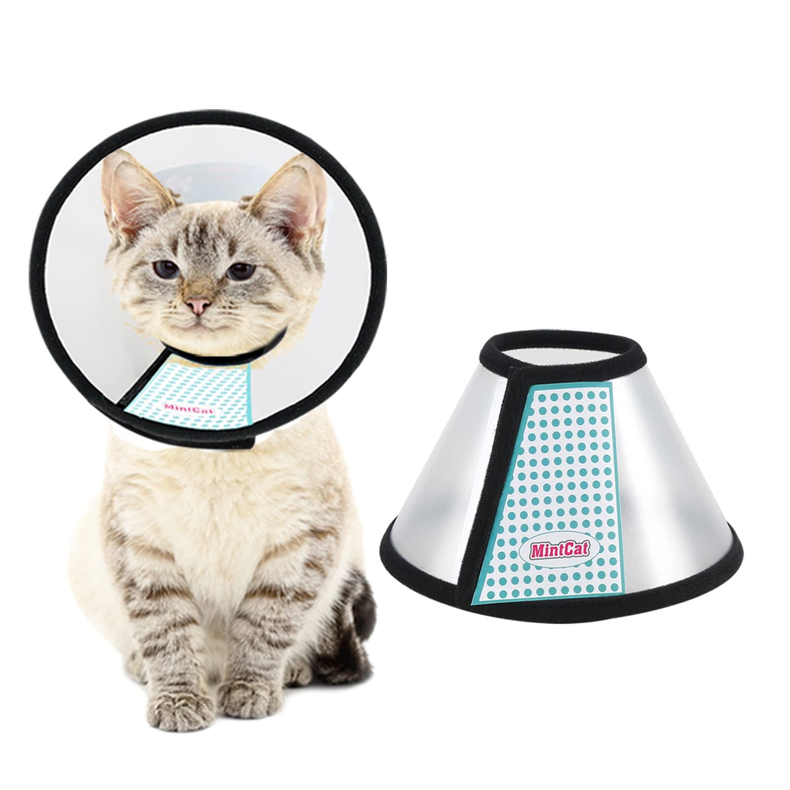 MintCat Cat Cone, Adjustable Cat Cone Collar Soft, Lightweight Cat Recovery Collar, Protective Cat Cones to Stop Licking Pet Cone, Plastic Elizabethan Collar for Cats Kitten Small Dog After Surgery, S
