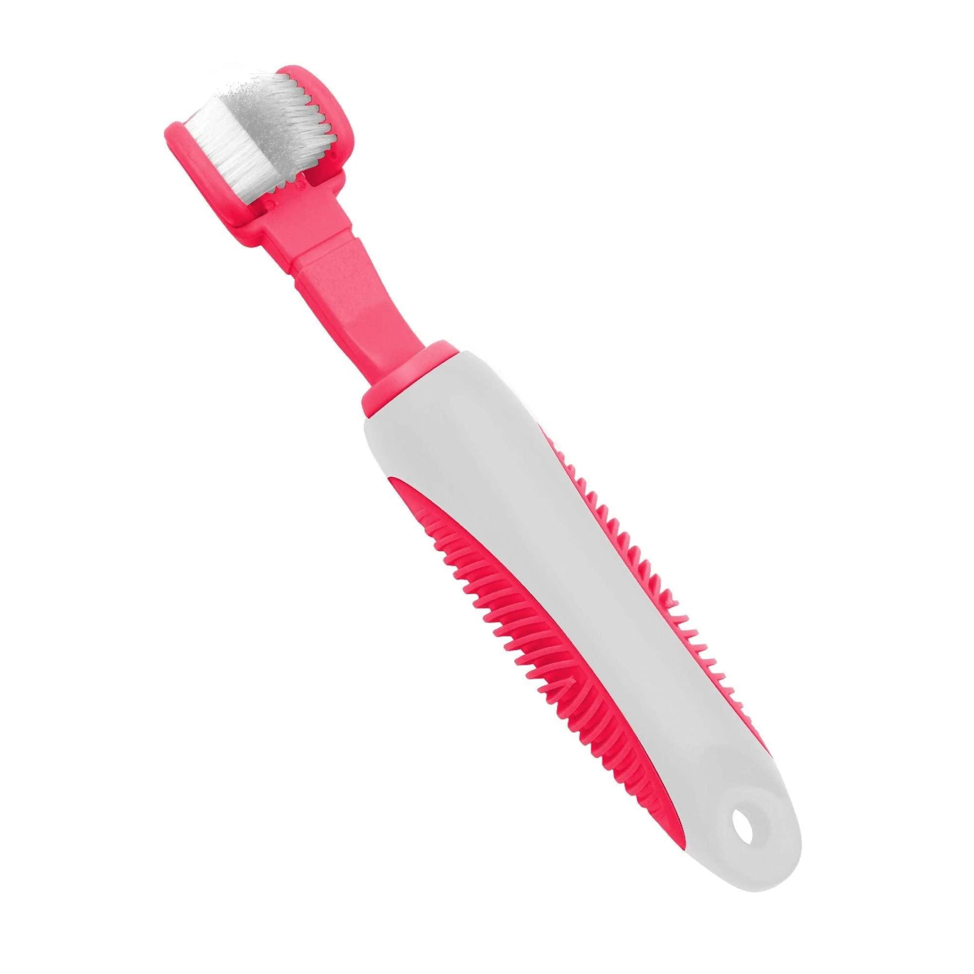 Pet Life 'Denta-Clean' Pink Dual-Sided Action Bristle Pet Toothbrush, 6.69 IN, Pink / White
