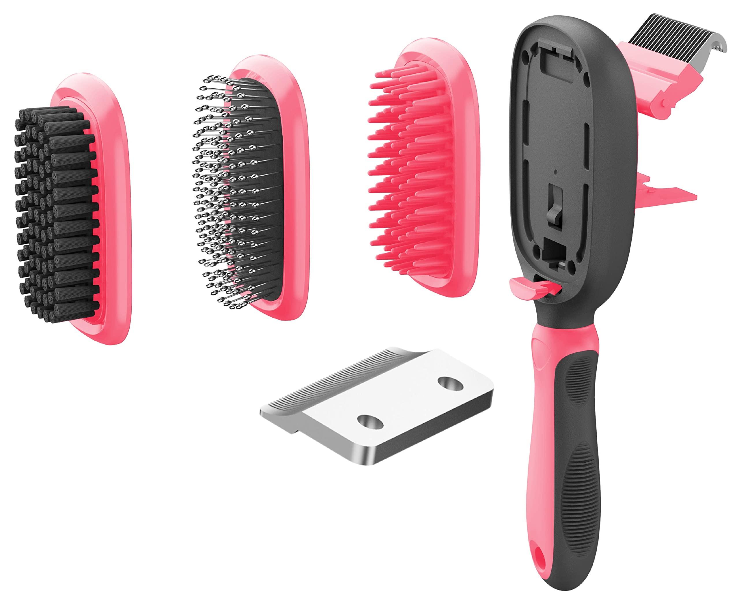 Pet Life ? 'Conversion' 5-in-1 Interchangeable Dematting and Deshedding Bristle Pin and Massage Grooming Pet Comb