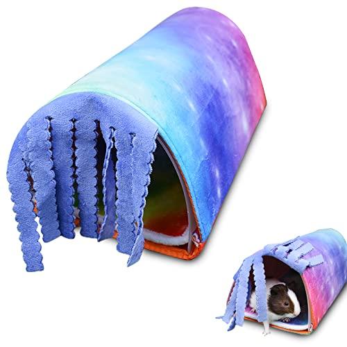 HOMEYA Small Animal Tunnel, Hamster Hideout guinea Pig cage Accessories Toys, Pet Fleece Forest curtain Tubes Hideaway Removable Reversible Bedding for Rat Hedgehog Sugar glider and chinchilla-Sky