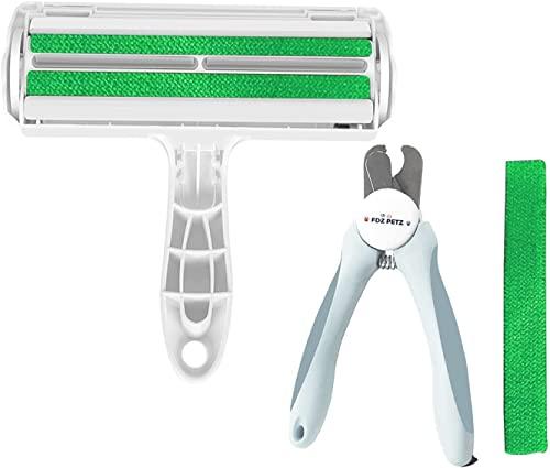 Pet Hair Remover Roller - Pet Hair Lint Roller Animal Hair Removal Tool for Pet Shedding - Easily Remove Cat & Dog Hair from Couch, Carpet, Furniture - Bonus Nail Clippers & Brush (Green)