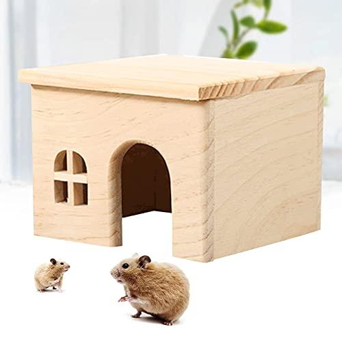 Square Small Hamster\\\'s Hedgehog Nest Small Animal Hideout Made of Natural Wood Chewy Small pet cage with Window Suited for Pet Rats Hamsters Hedgehog