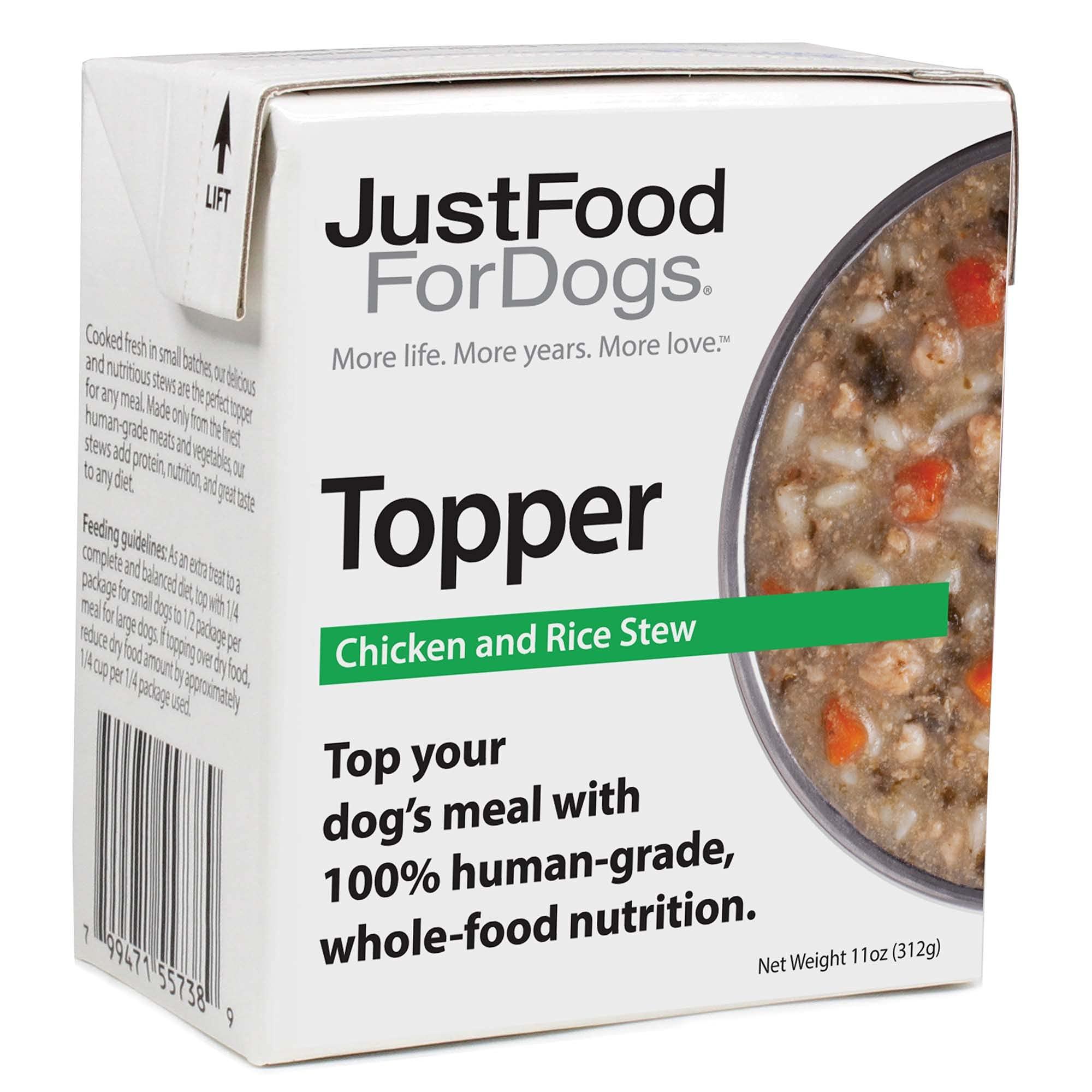 JustFoodforDogs Dog Food Toppers - Chicken & Rice Stew, 12 Pack (11 oz), Wet Dog Food Toppers with Human Grade, Grain Free and Whole-Food Ingredients for Small and Large Pets