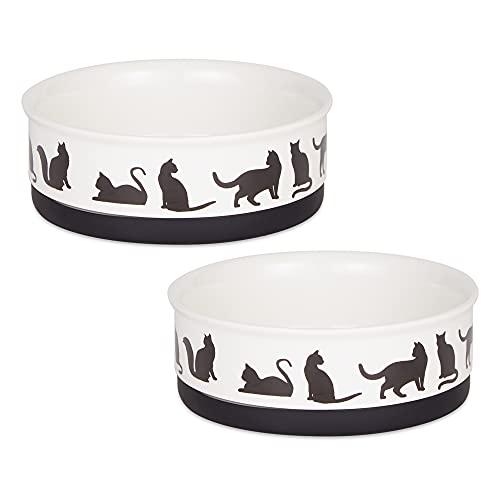 Bone Dry Ceramic Pet Silhouette Collection, Medium Set, Black/White, Cat\\\'s Meow, 2 Piece, Large Set, 7.5x2.4