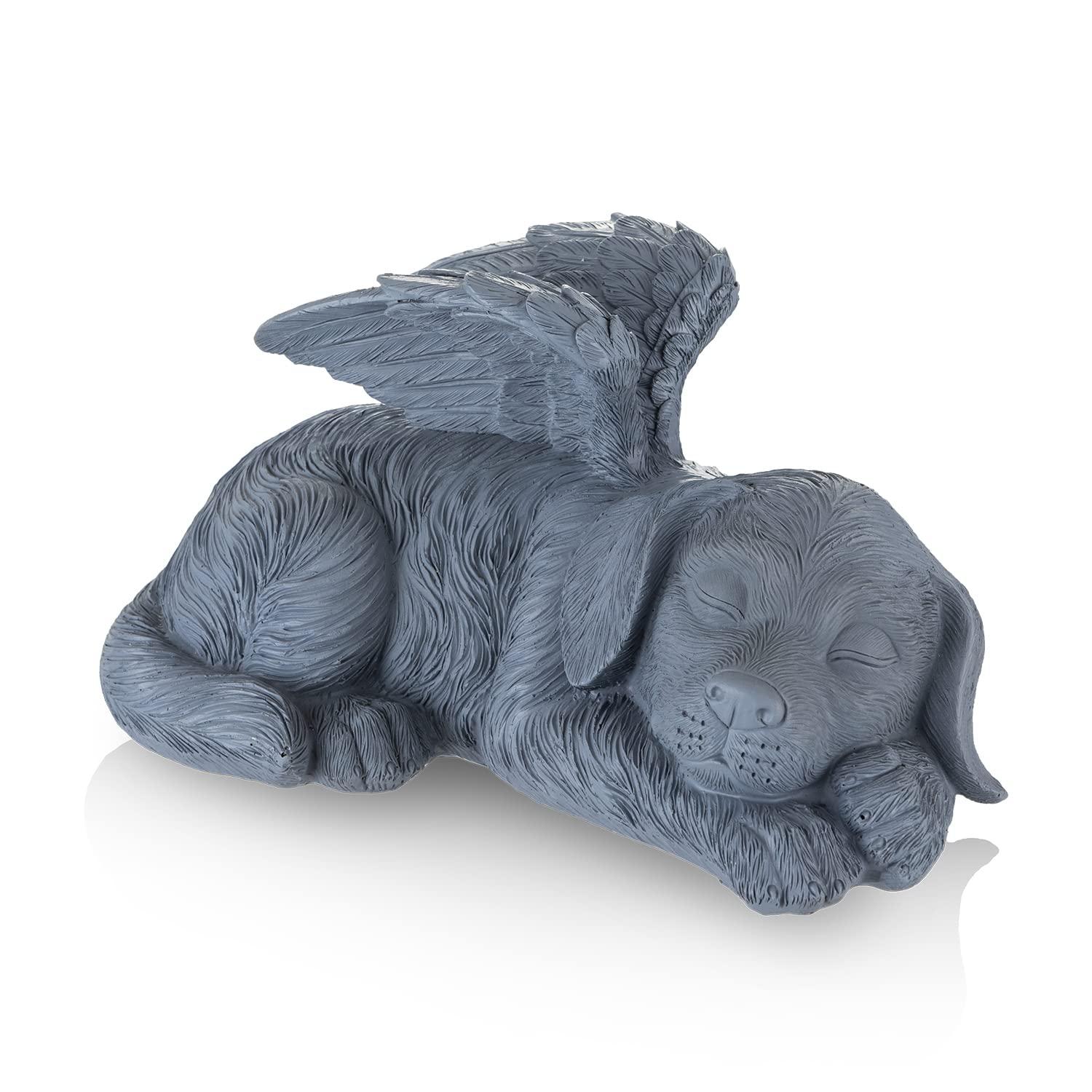 NEWDREAM:The Dog Angel Memorial Statue,Dog Angle Memorial Placed in Indoor Angel Decorations, Pet Tombstone Dogs Figurines, Pet Grave Markers Dog in Angel Wing Figurine.(Big Dog Grey)