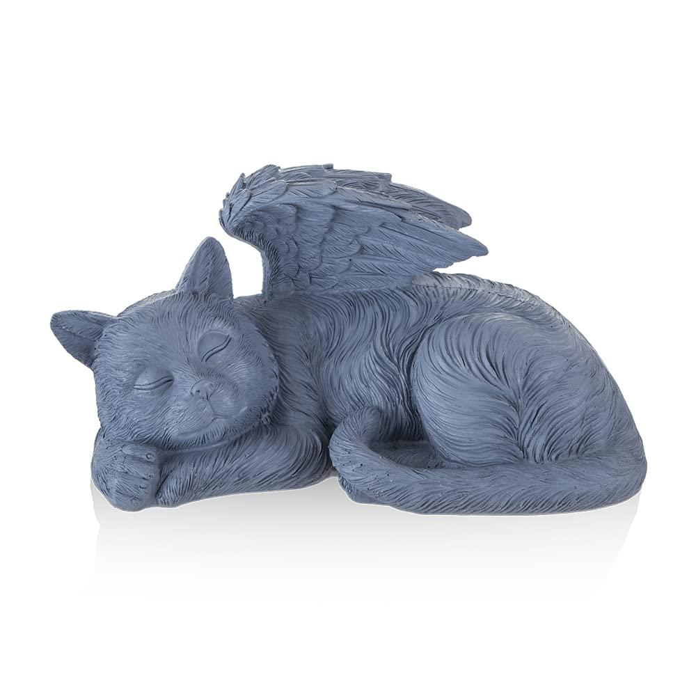 NEWDREAM:The Cat Angel Memorial Statue,Cat Angle Memorial Placed in Indoor Angel Decorations, Pet Tombstone Cat Figurines, Pet Grave Markers Cat in Angel Wing Figurine(Big Greey)