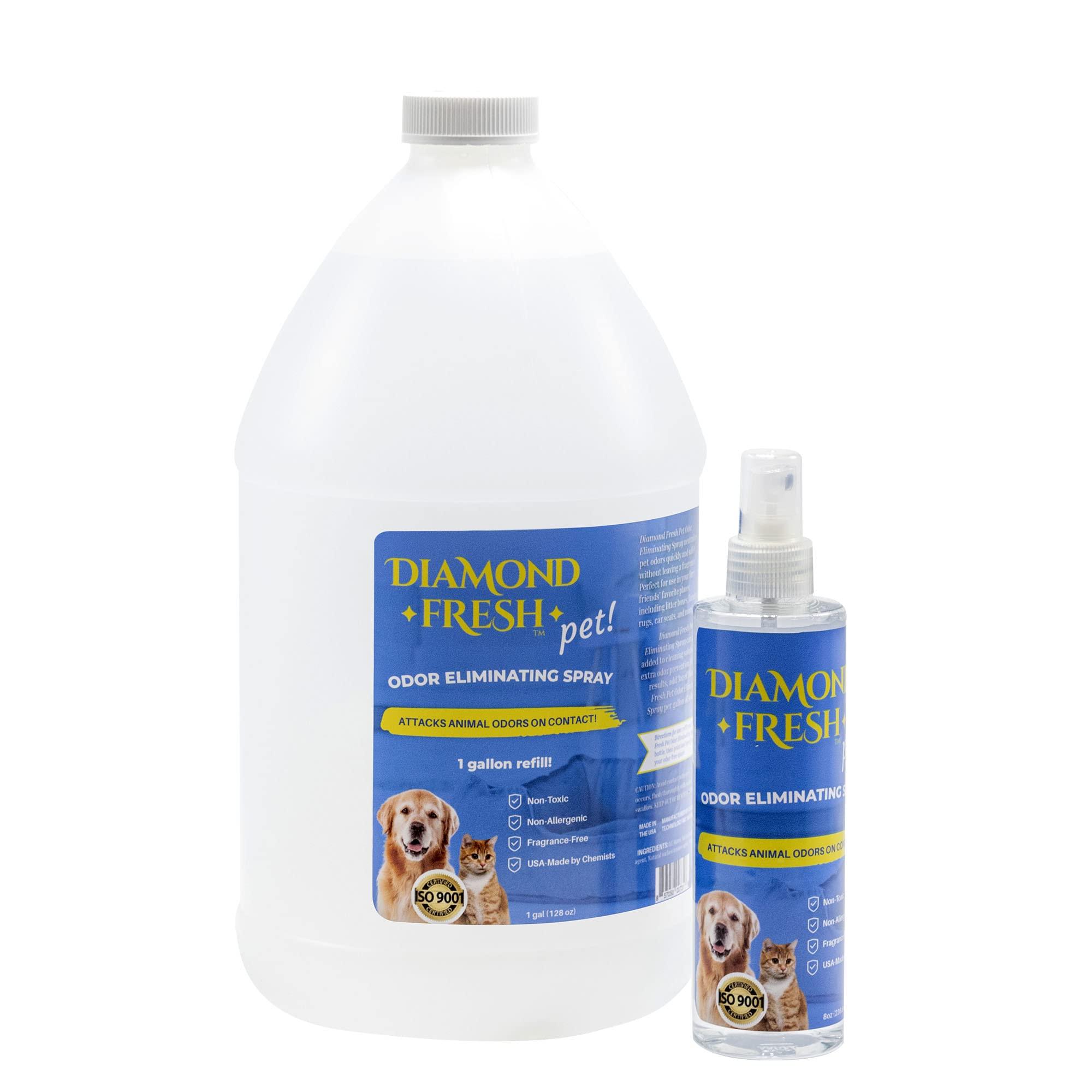 Diamond Fresh Odor Eliminator Spray: New Solution, Scent Free, Fast, Effective Pet Odor Suppressant for Home. Stop Urine Smells from Cats, Dogs, Pets, Premium Formula for Strong Odors 136oz (Gal + Bonus)