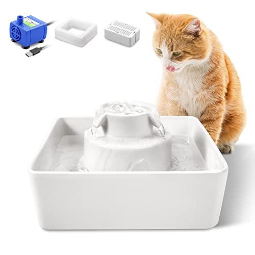 BFLICROY Ceramic Pet Drinking Fountain, 2.1L/71 Oz Automatic Porcelain Cat Water Fountain, Ultra Quiet Water Fountains for Cats and Dogs