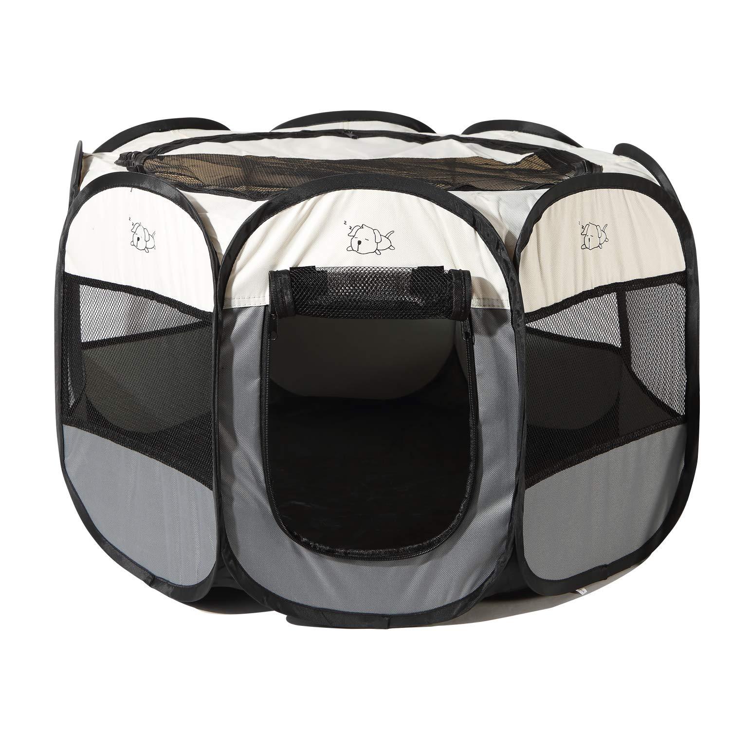 Pet Playpen Portable Foldable Exercise Pen Compatible Small & Large Dog,Kitten,Rabbit,Puppy-Oxford Cage & Kennel Suit Compatible Indoor/Outdoor Use