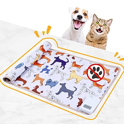 DOGNESS Scat Mat, Cats and Dogs Behavior Training Mat with 32 * 14 Inches,Scat Mat for Cats Deterrent Indoor Furniture with Electric Fence, Battery-Operated with 3 Training Modes (Dog Cartoon