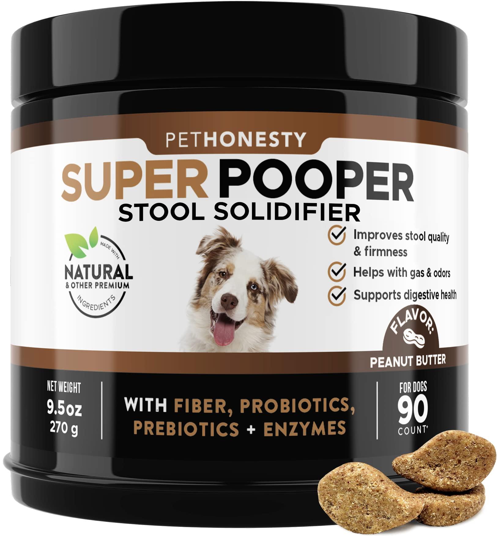 PetHonesty Super Pooper - Digestion & Health Supplement for Dogs - Stool Solidifier, Diarrhea & Bowel Support, Fiber, Probiotics, & Digestive Enzymes (90 Count)