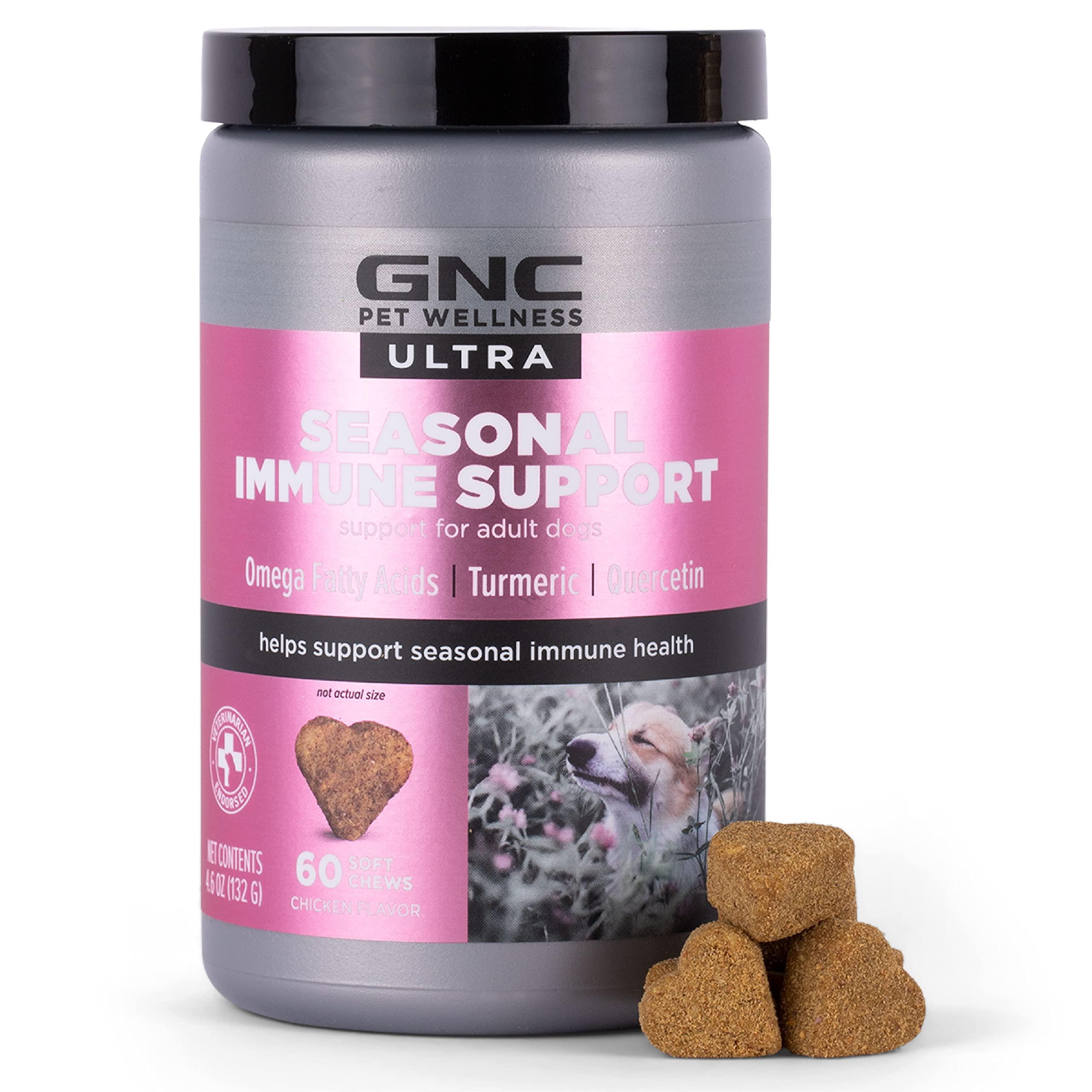 GNC Pets Ultra Seasonal Immune Support, All Dogs, Chicken Flavor.(2.2g) Soft Chews | Immune Booster for Dogs in Chicken Flavored Chews 60 Count FF13838