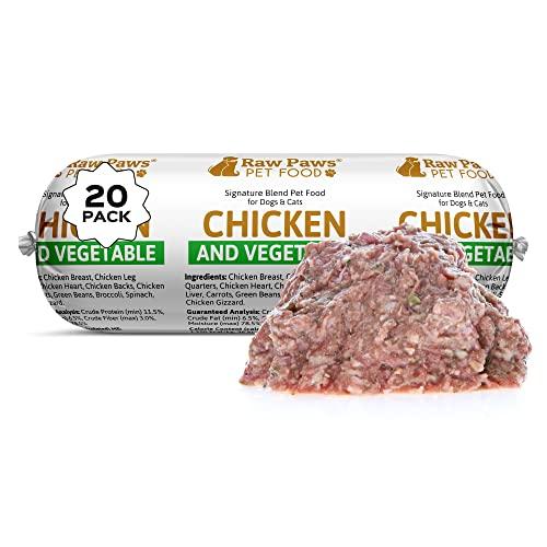 Raw Paws Pet Raw Frozen Dog Food & Cat Food, Chicken & Vegetable Recipe, 1-lb Rolls (20 Pack) - Freshly Made in USA - Natural Dog Food Roll - Raw Diet Cat Food - Raw Cat Food - Meat Log Dog Food Roll