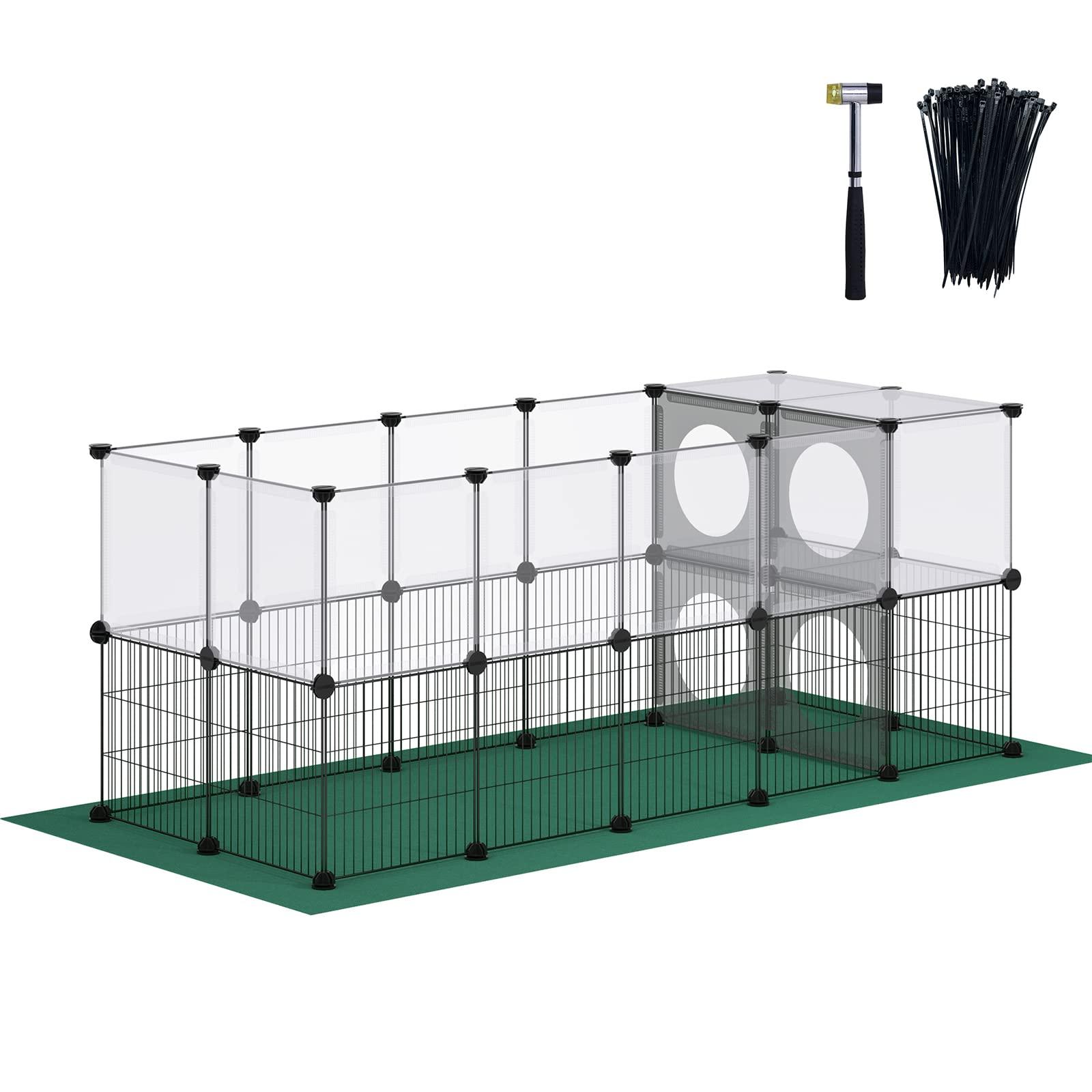 DINMO Small Animal Playpen with Oxford Mat, 24 inches Height, Pet Exercise Fence, Home Protector, Iron Mesh and Plastic Combination, Visualization, DIY, Games Hole Series, 60.2 x 24.8 x 24.8inch