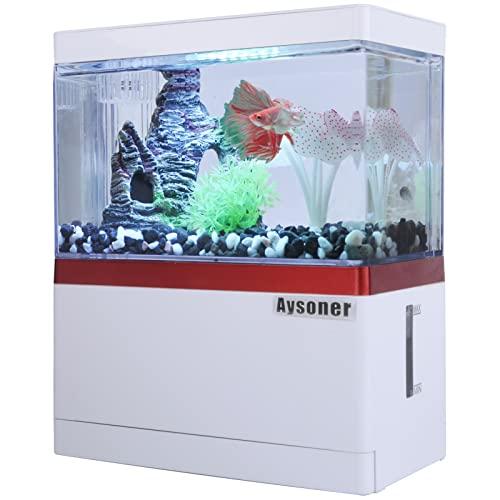 Aysoner Small Betta Fish Tank: 1 Gallon Mini Beta Aquarium Starter Kit with Filter & Light for Office | Home Decor