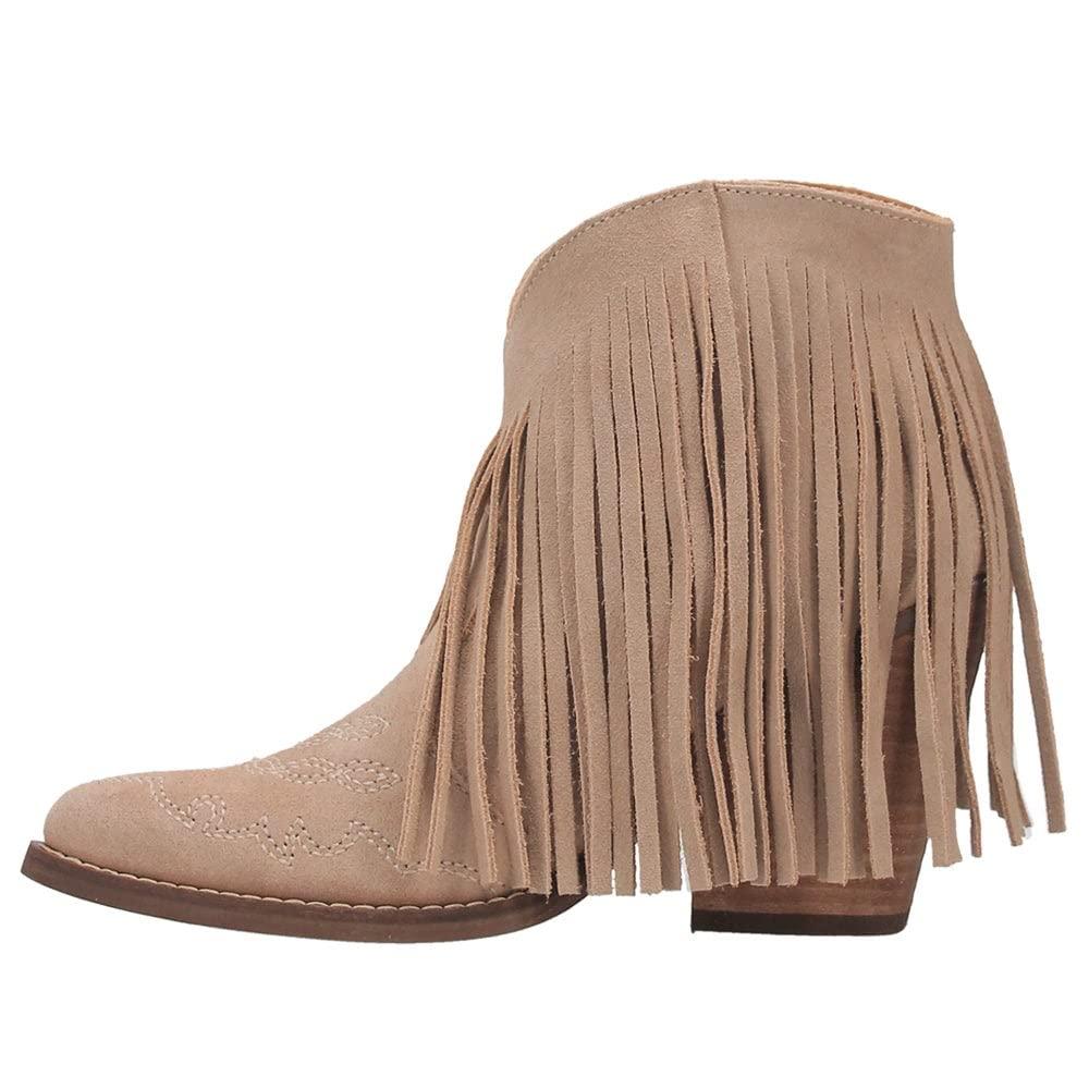 Dingo Womens Tangles Fringe Snip Toe Pull On Boots Ankle High Heel 3\\\