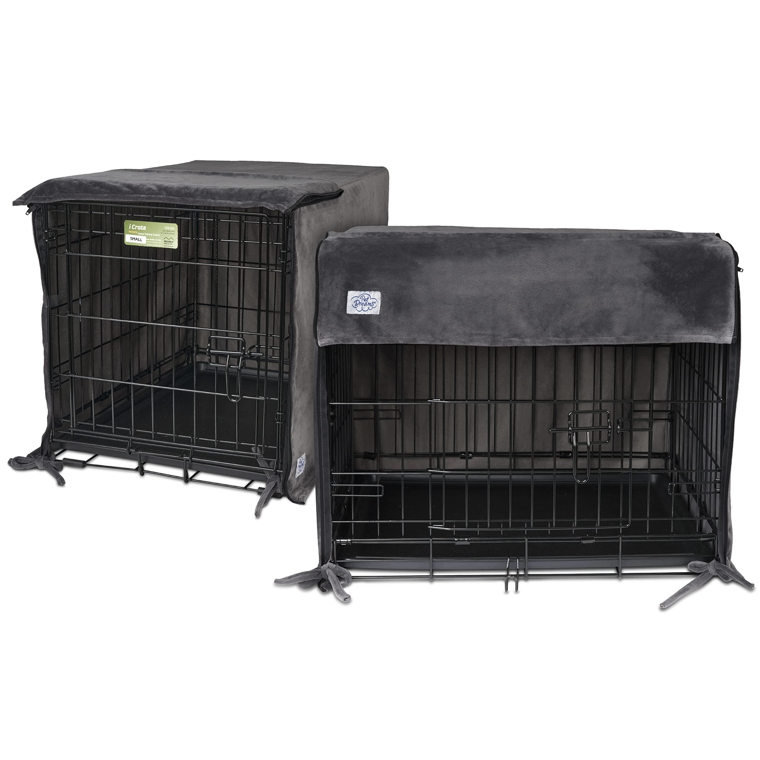Pet Dreams Breathable Crate Cover - Dog Crate Cover for Double Door Wire Dog Crate, Eco Friendly Dog Kennel Cover, Non Toxic Washable Cover (Graphite Grey, Extra Large 42 Inch Kennel Cover)