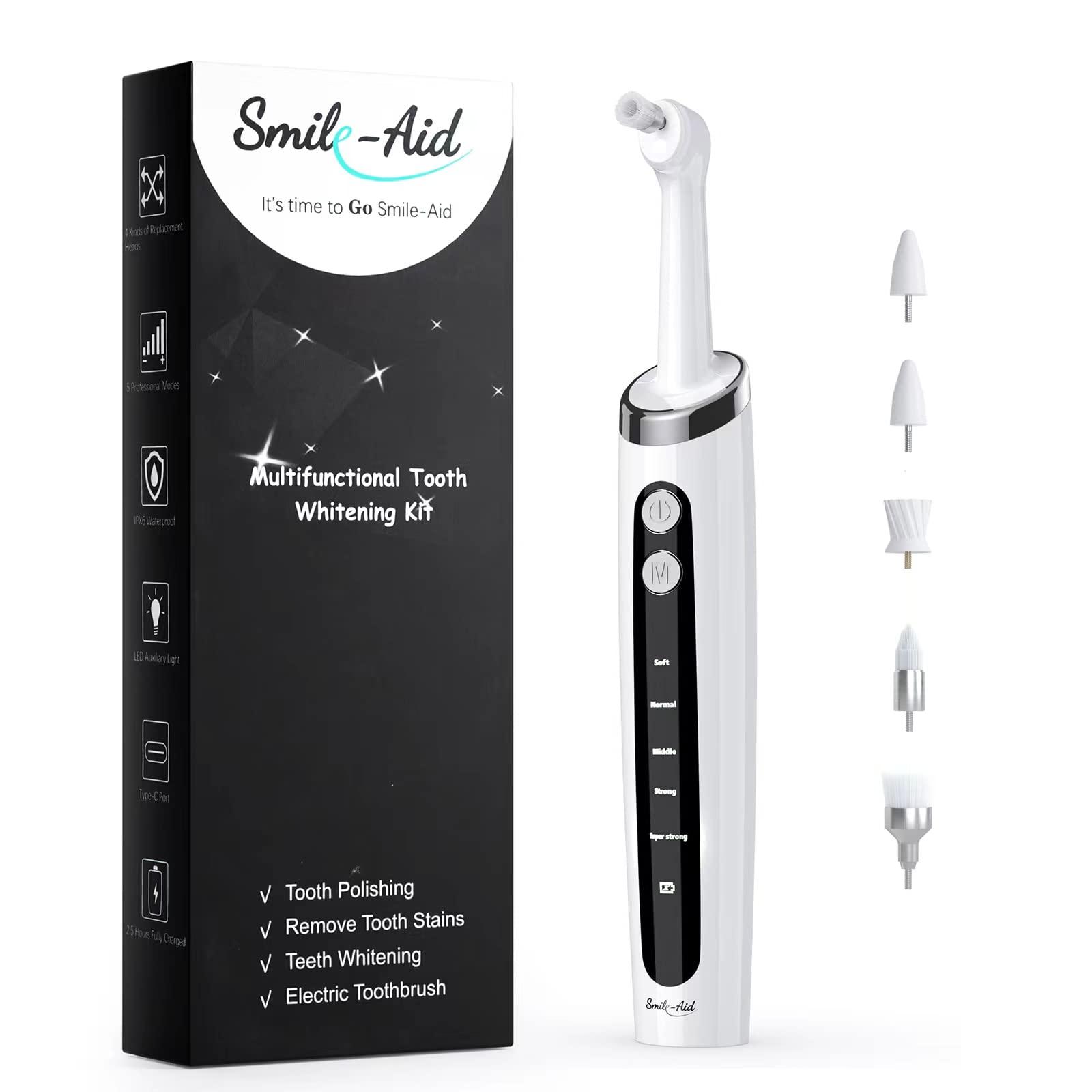 Smile-Aid Tooth Polisher, Multifunctional Replacement Head Teeth Cleaning Kit for Daily Cleaning and Care for Cats,Dogs and People, USB Charging, Waterproof