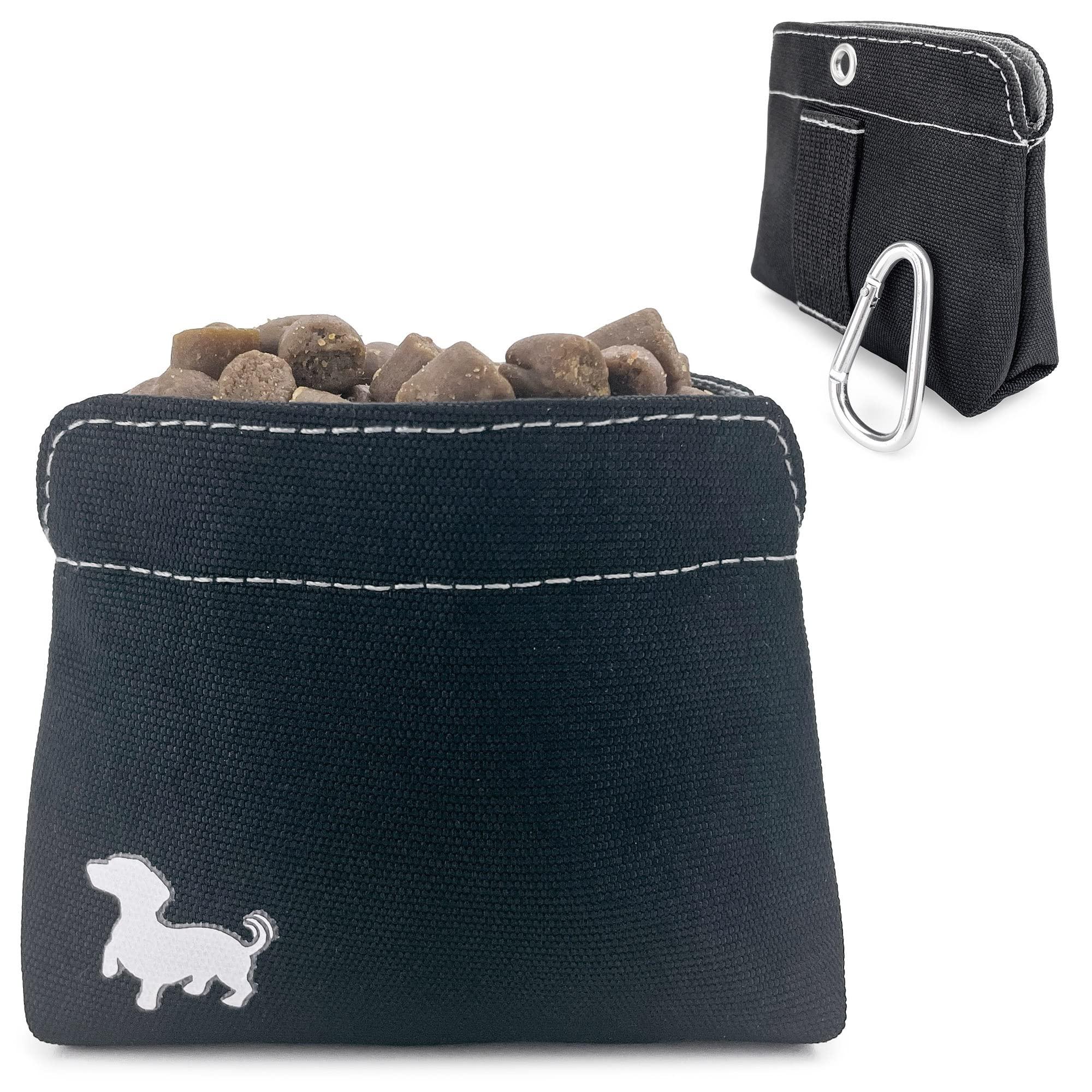 Swaggly Pocket Sized Dog Treat Pouch - Treat Pouches for Pet Training - Dog Treat Pouch Magnetic Closure - Dog Walking Accessories - Black with Gray Interior